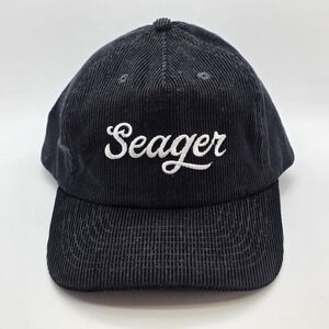 Seager Grit Company Hat Cap Snap Back Black Corduroy White Script Logo Men's